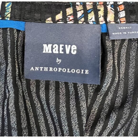 Anthropologie Maeve Madeira Black Burnout Blouse XS Size Satin Top Paisley - Picture 6 of 14